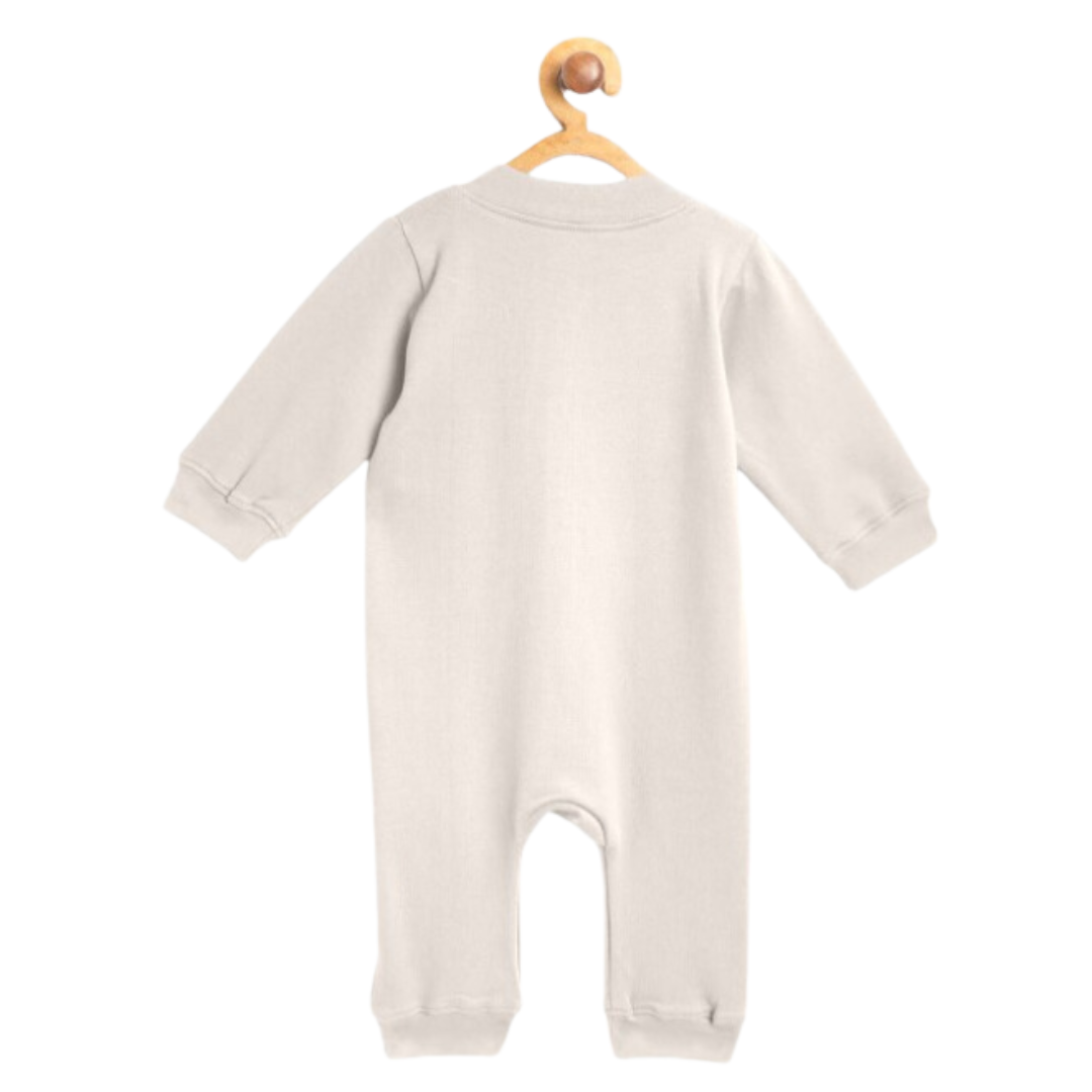 Kids Unisex White Solid Zipped Cotton Sleepsuit