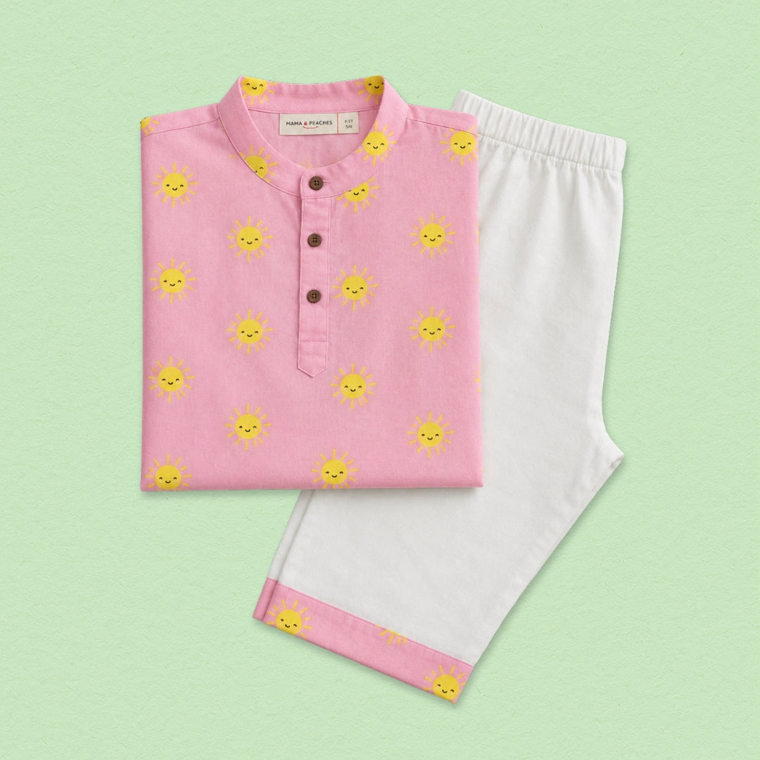 Pink Sun Cotton Kurta Set
