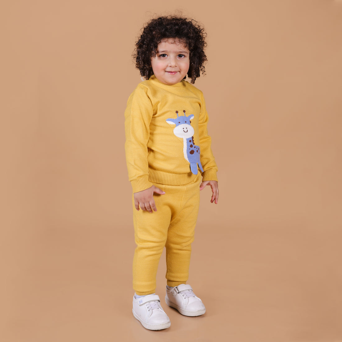 Cute Giraffe Knitted Co-Ord Set - Mustard