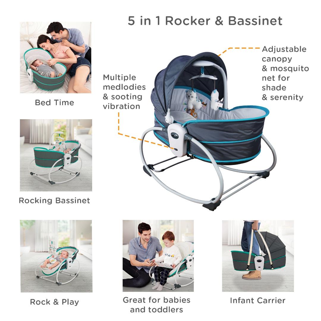 Mastela Rocker 5in1 Rocker &amp; Bassinet Teal Birth to 48 Months