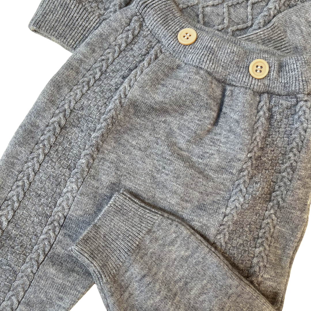 Grey Dungaree Knitted Co-ord Set with Cap