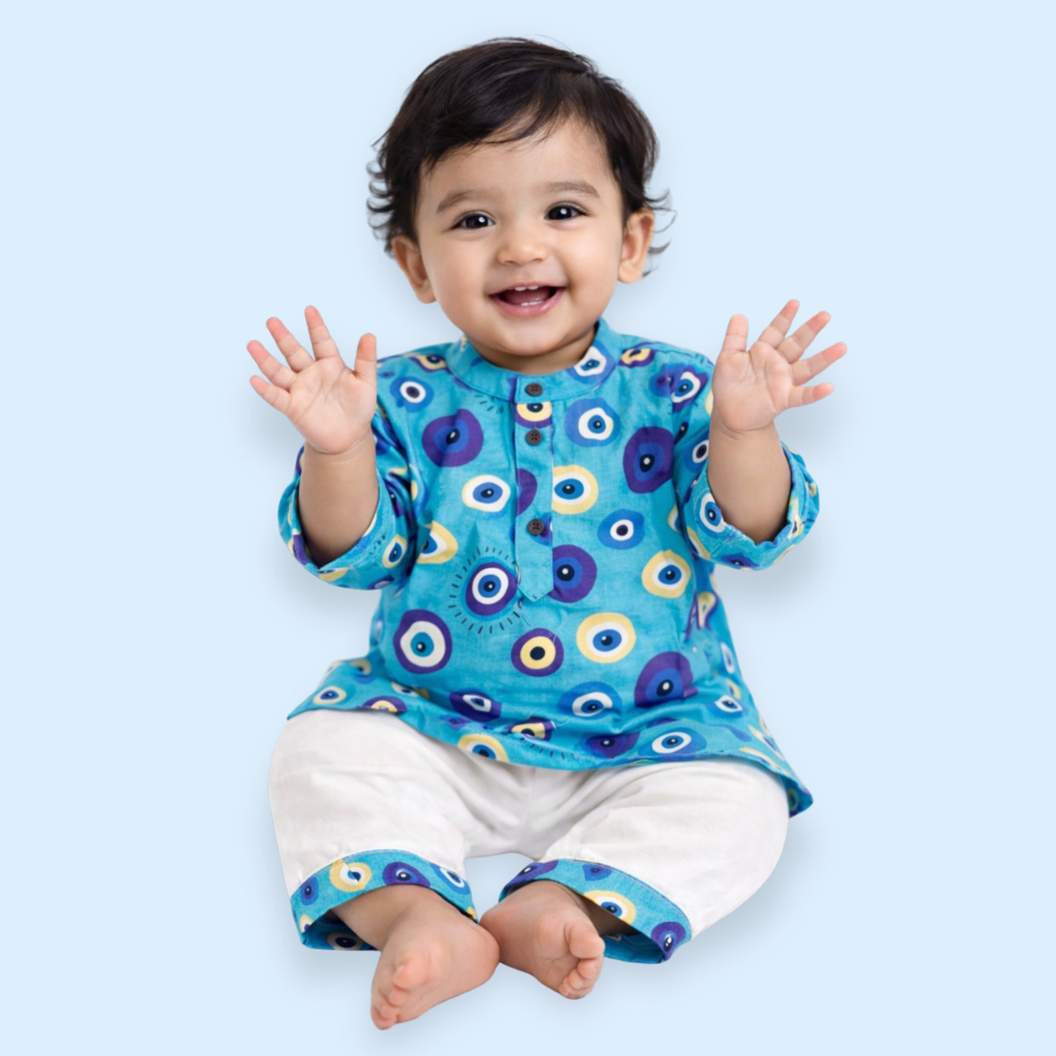 Evil Eye Blue Cotton Kurta Set