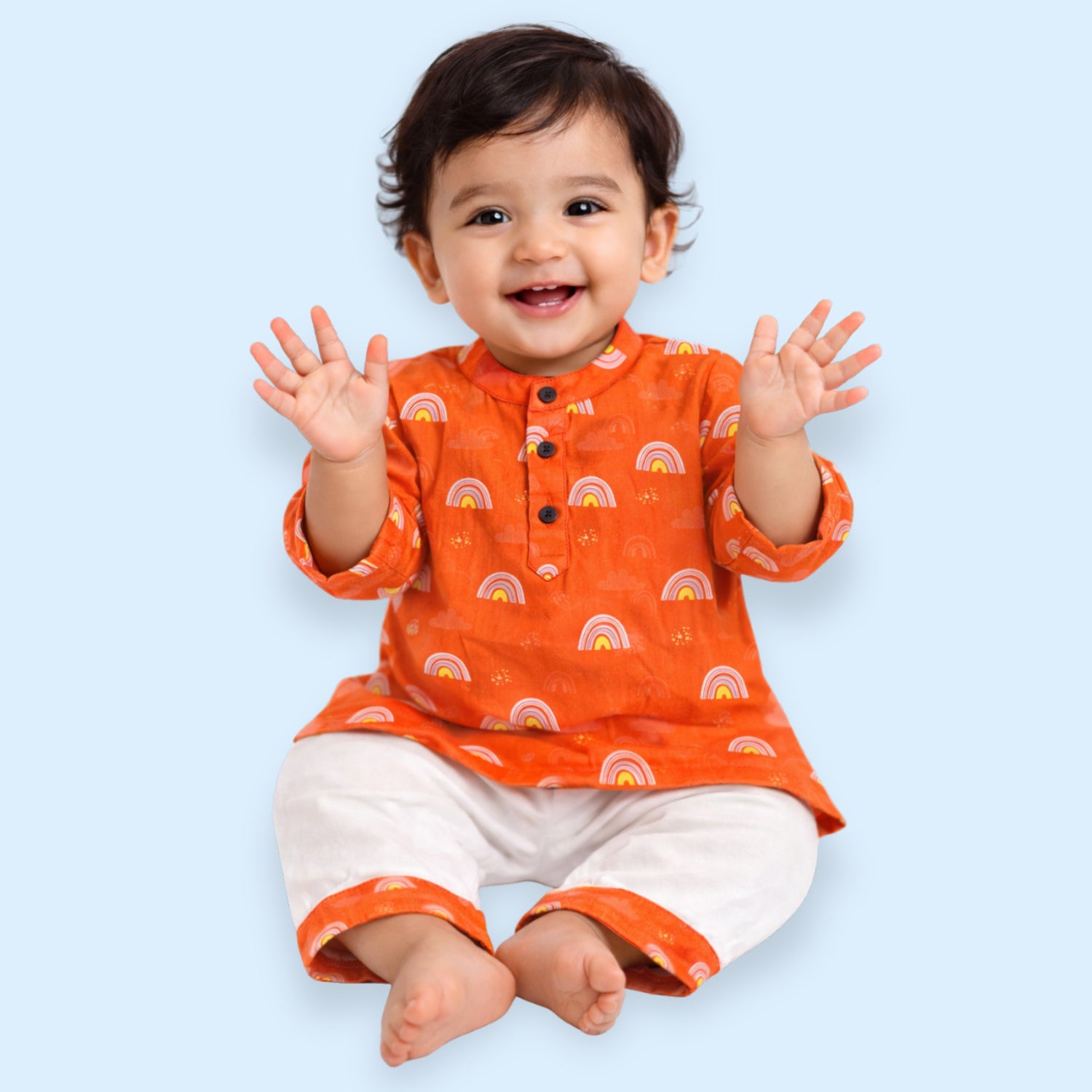 Orange Rainbows Cotton Kurta Set