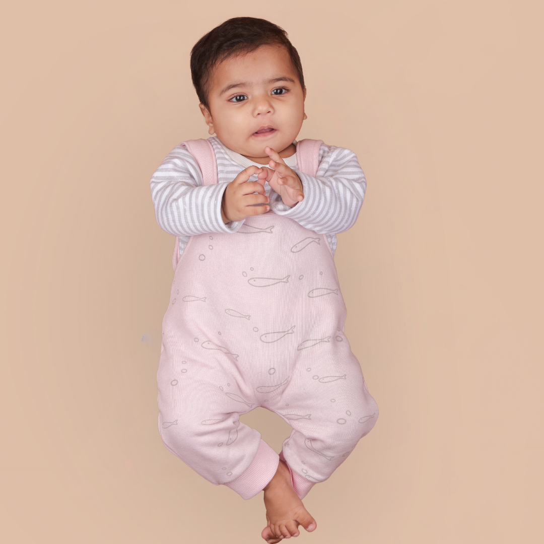 Pink Fish 2-Pc Romper Style Dungaree Set