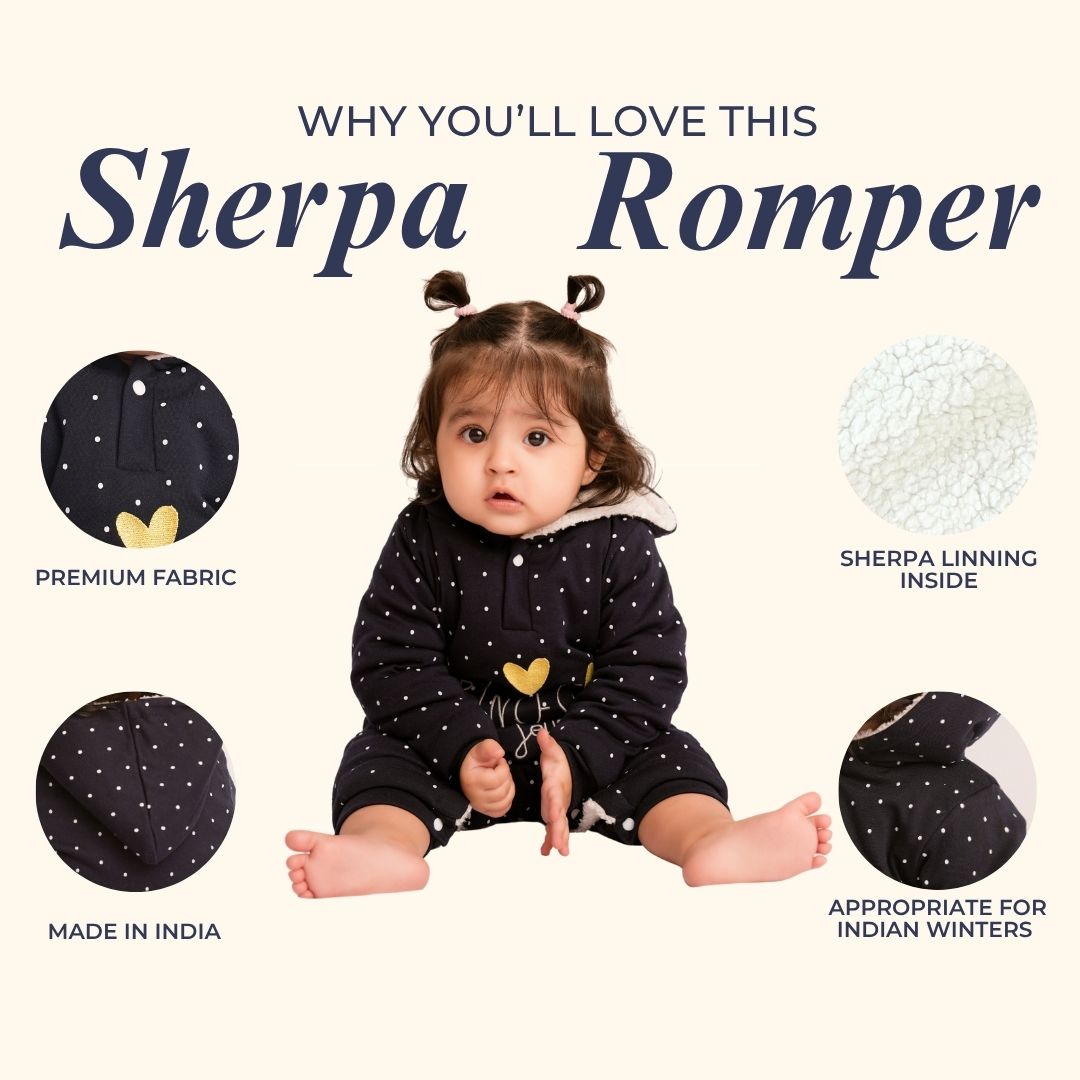 Princess Hearts Fleece Winter Romper with Sherpa
