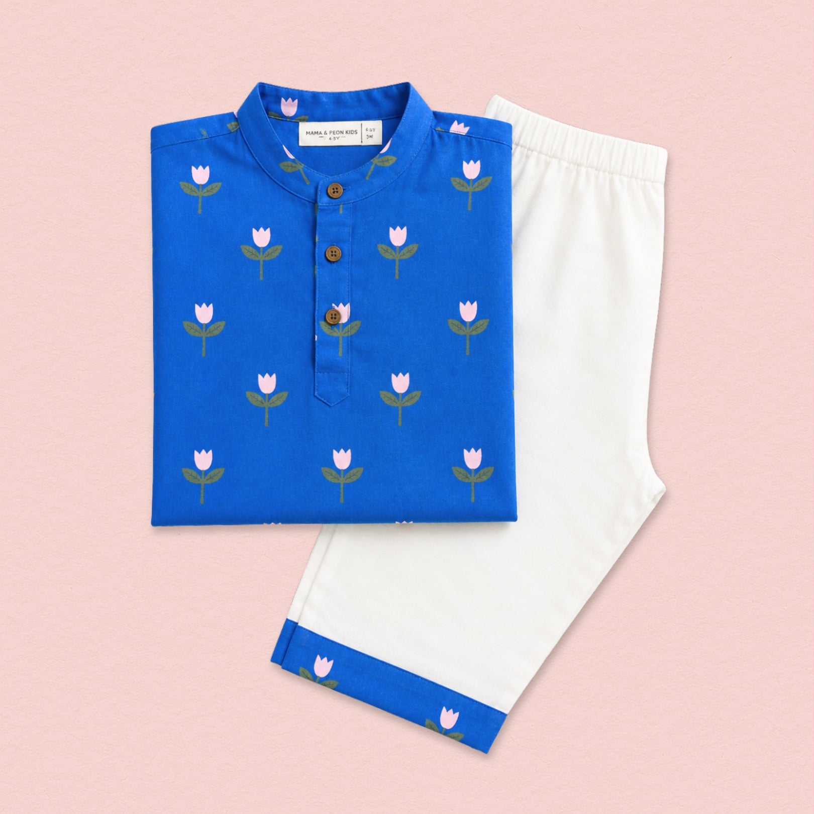 Pretty Flower Royal Blue Cotton Kurta Set