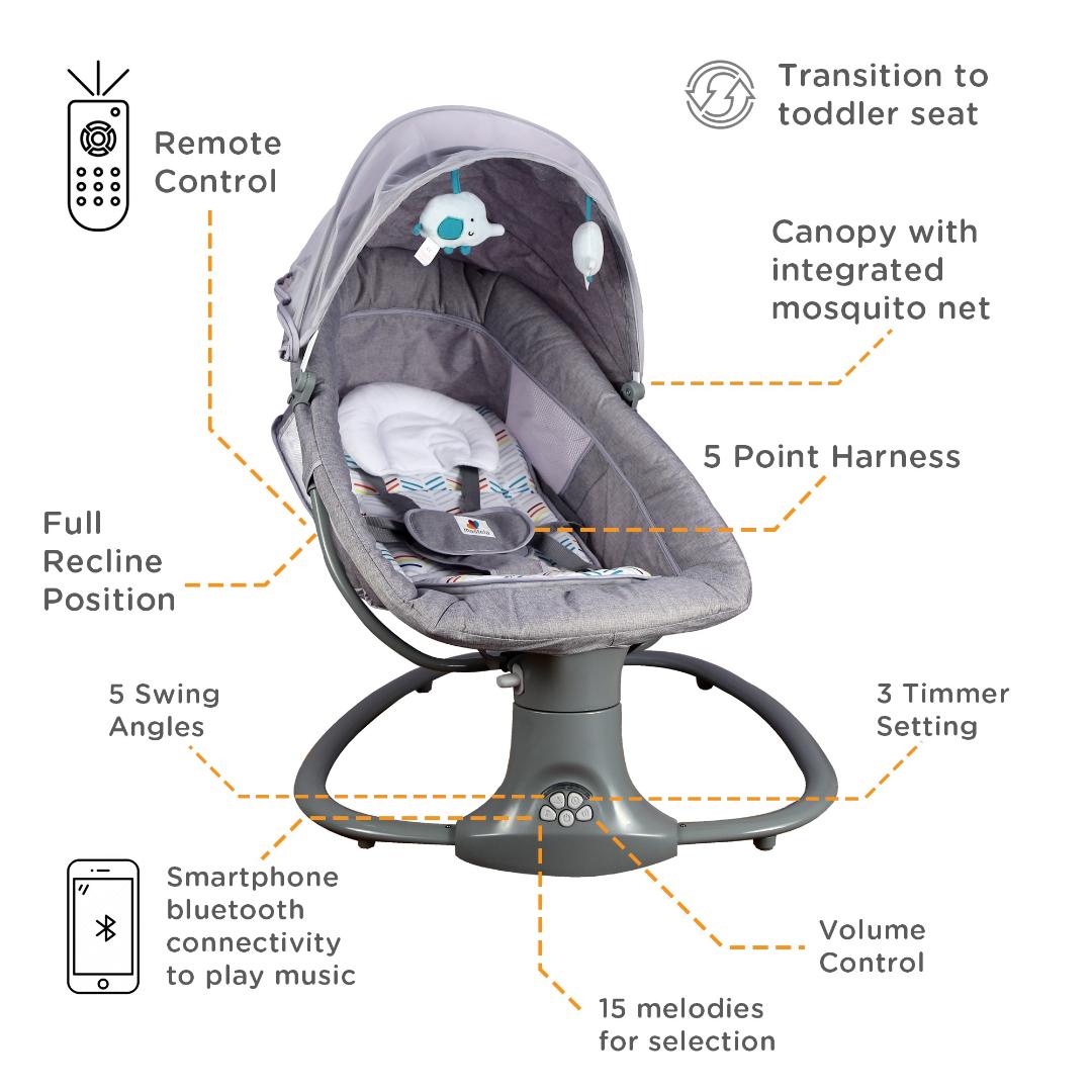 Mastela Swing Deluxe Multi-Function Swing Grey 3 to 36 Months