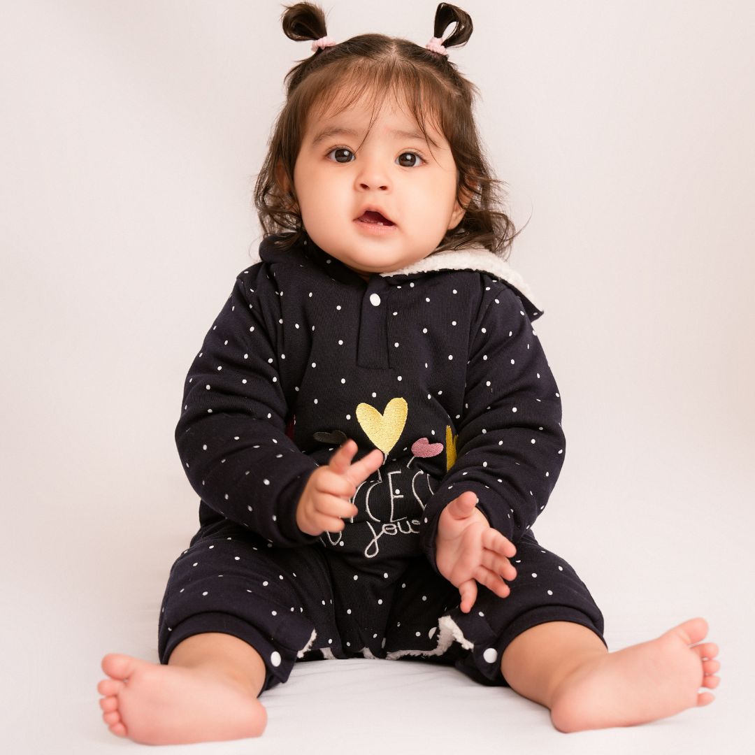Princess Hearts Fleece Winter Romper with Sherpa