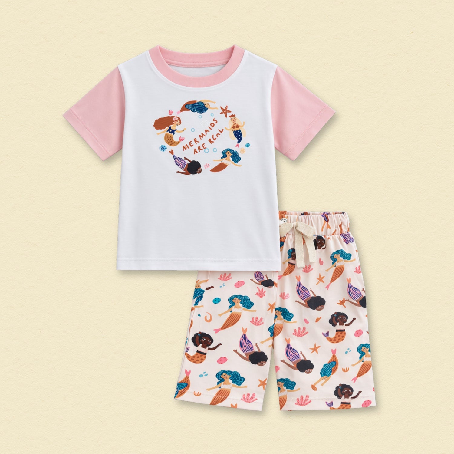 Mermaids Are Real Cotton T-Shirt &amp; Shorts Set