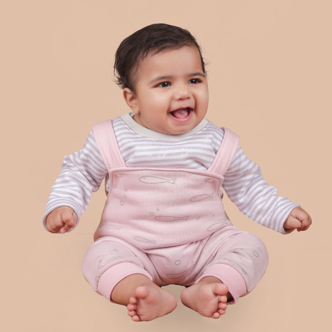 Pink Fish 2-Pc Romper Style Dungaree Set
