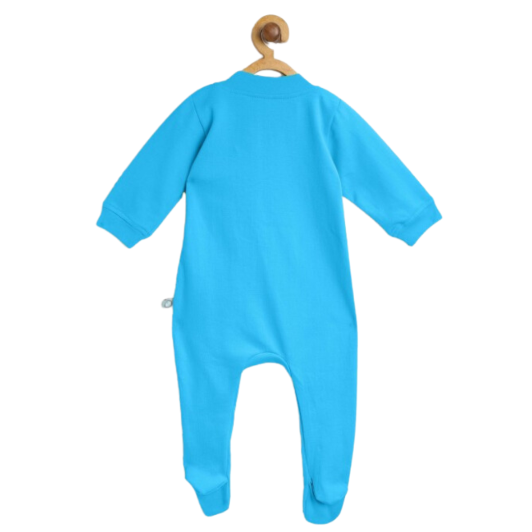 Kids Unisex Sky Blue Solid Zipped Cotton Sleepsuit