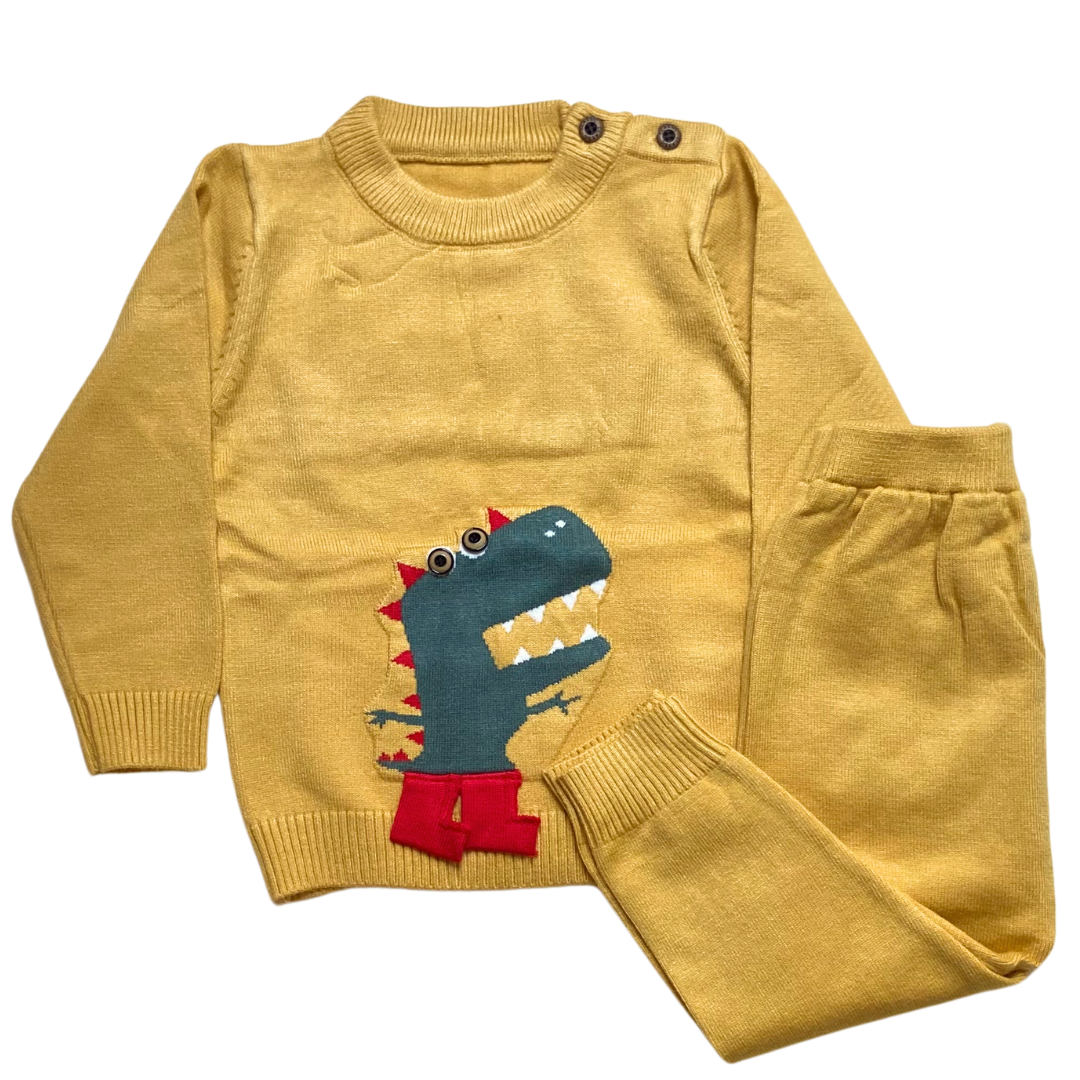 Mighty Dino Knitted Co-Ord Set - Yellow