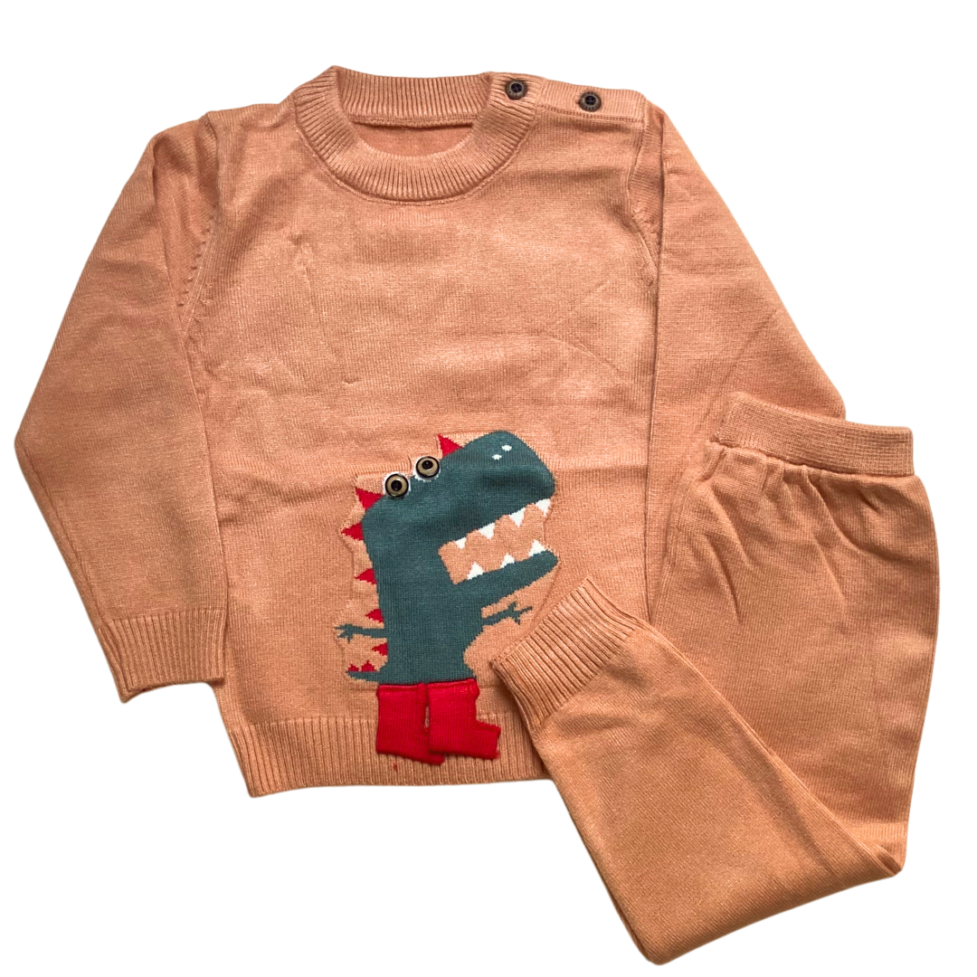 Mighty Dino Knitted Co-Ord Set - Brown