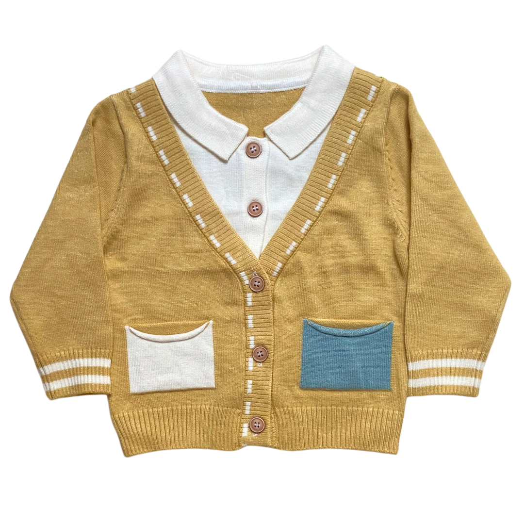 Colourblock Pocket knitted Cardigan - Yellow