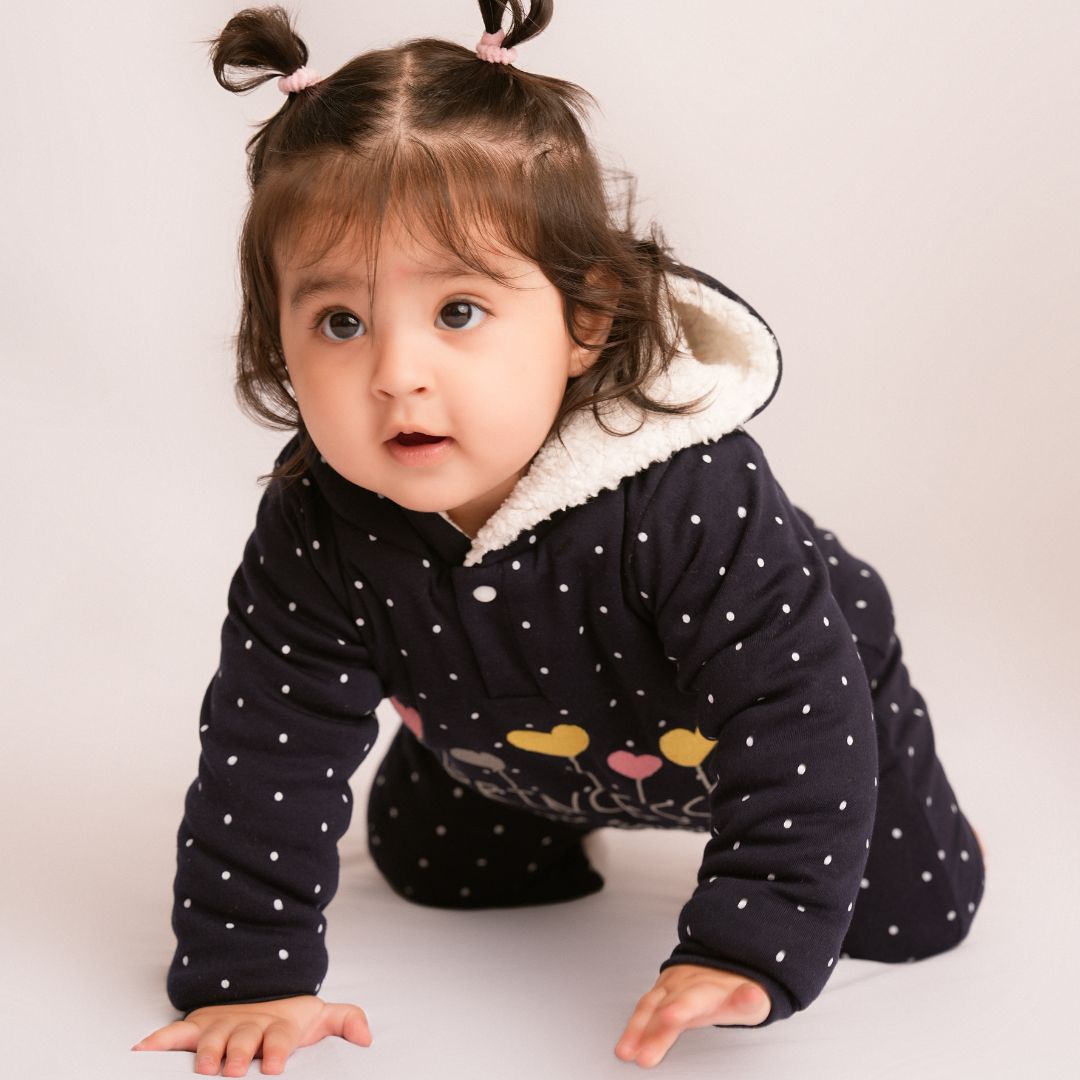 Princess Hearts Fleece Winter Romper with Sherpa