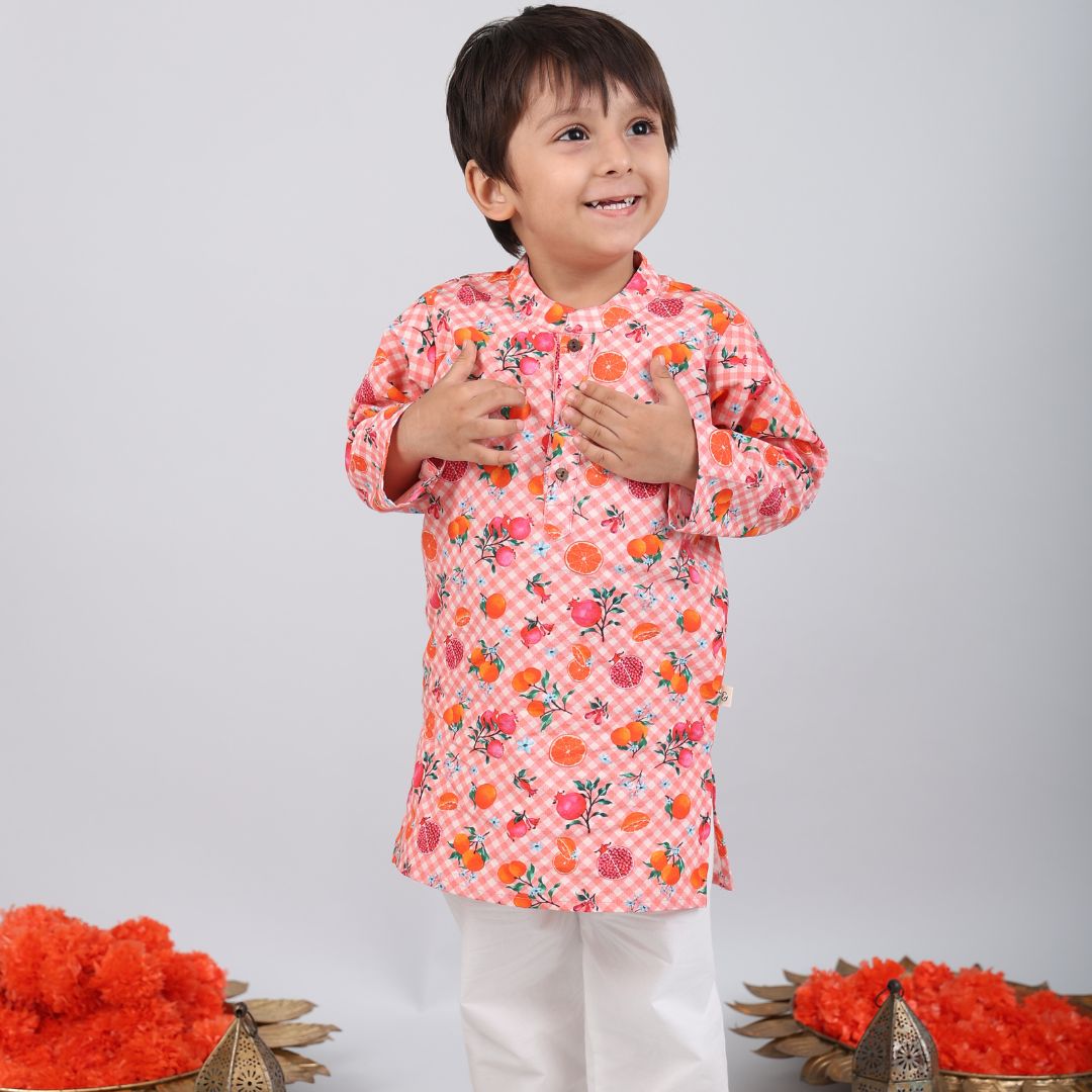 Fruity Gingham Kurta Set