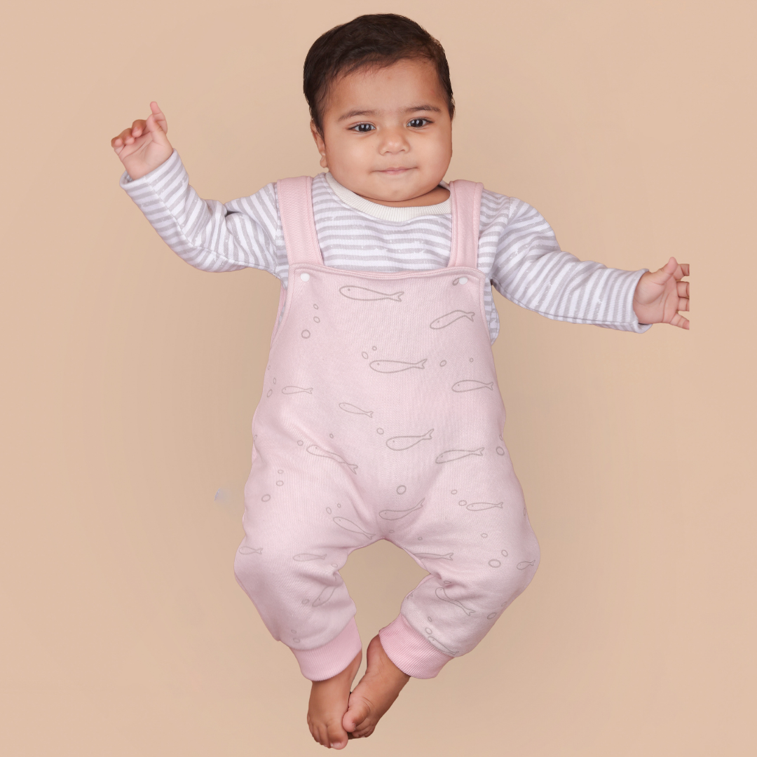 Pink Fish 2-Pc Romper Style Dungaree Set