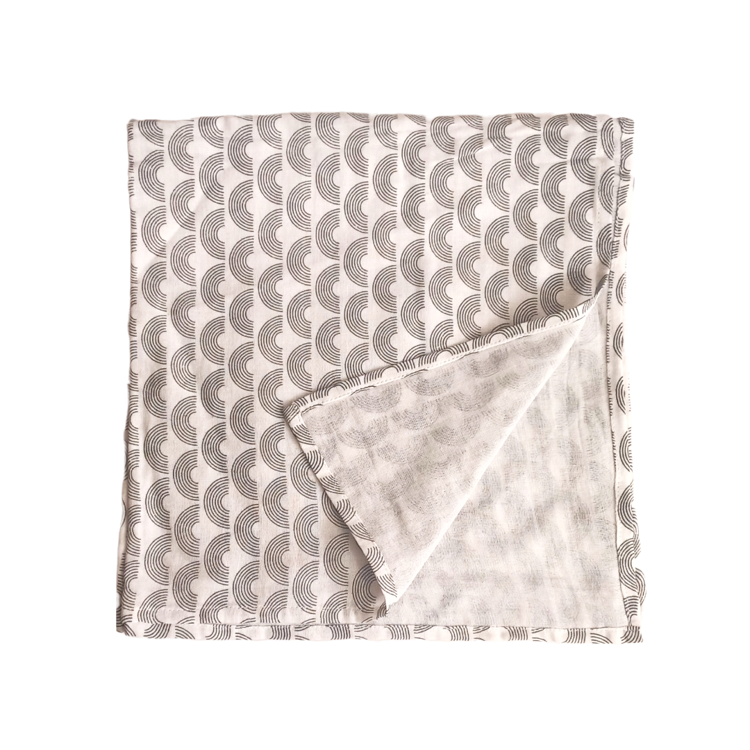 Combo of Inlove Waves &amp; Sommer Black &amp; White and Inlove Waves &amp; Somber Blue Muslin Swaddle