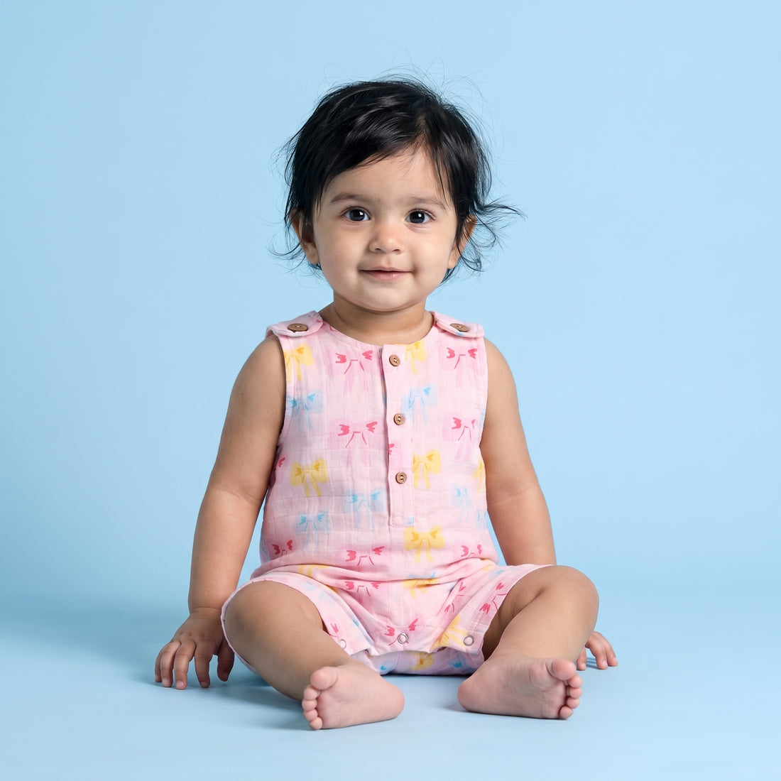 Cute Bows Muslin Double Layer Romper