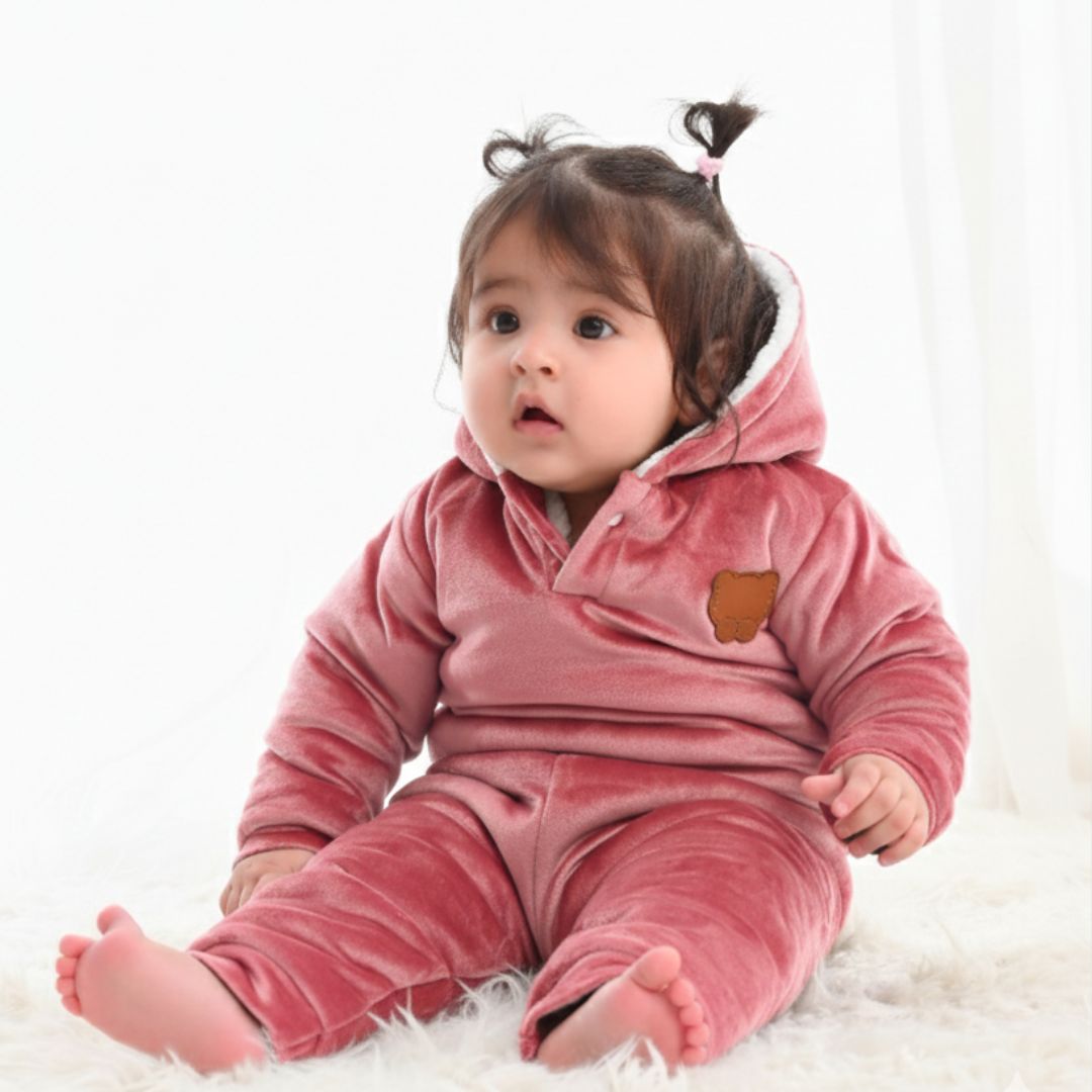 Rose Peach Teddy Velvet Co-ord Set with Sherpa