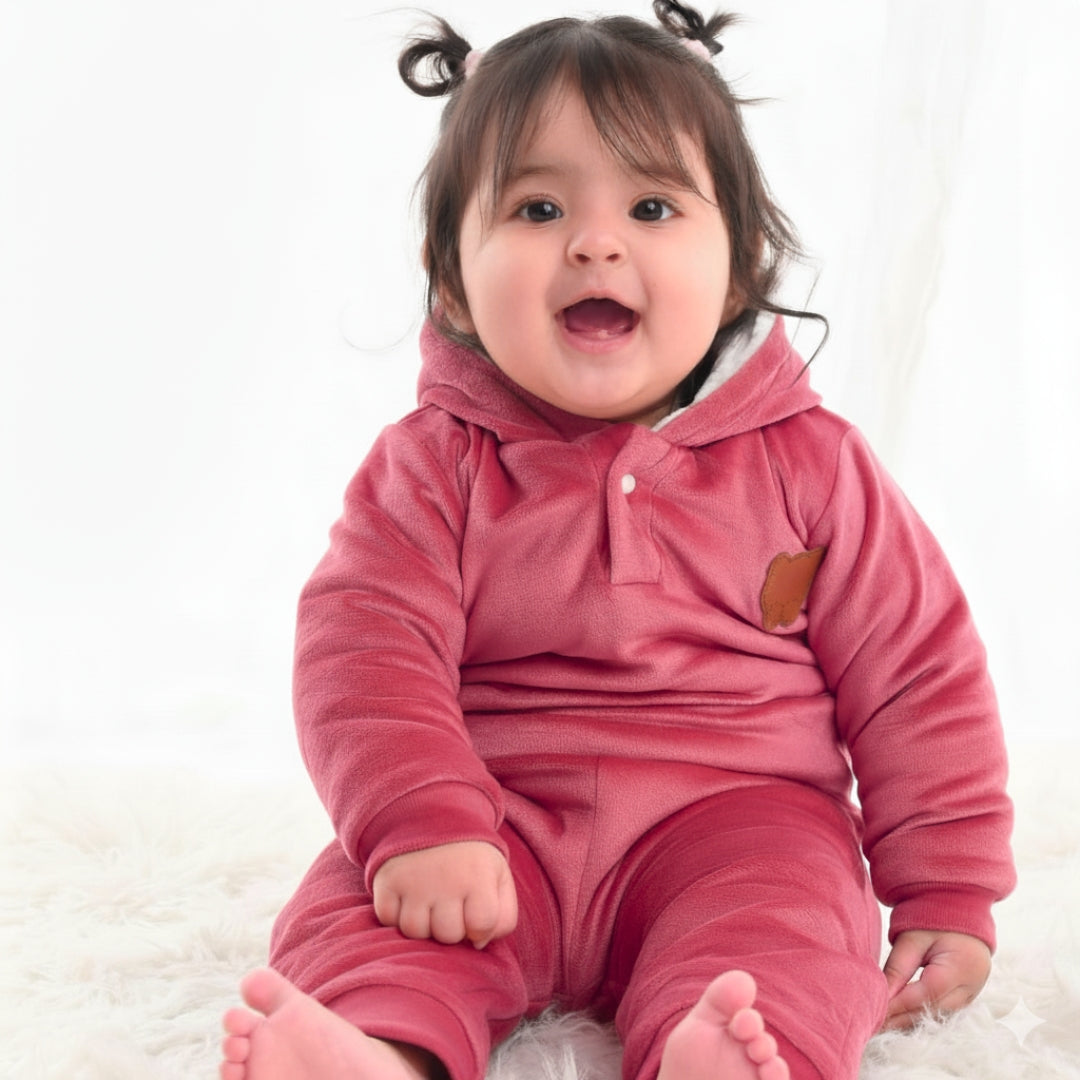 Rose Peach Teddy Velvet Co-ord Set with Sherpa