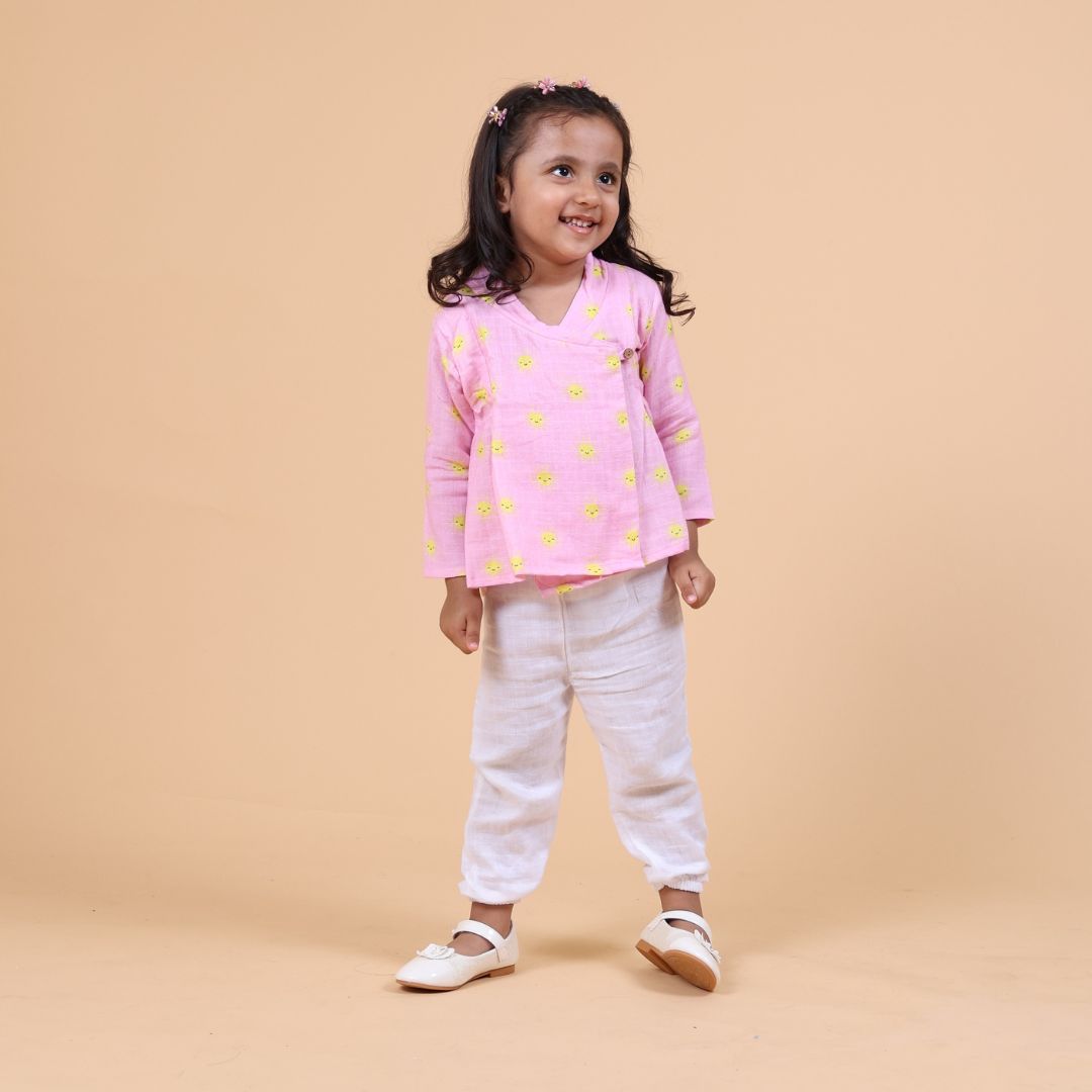 Pink Sun Muslin Angrakha Set