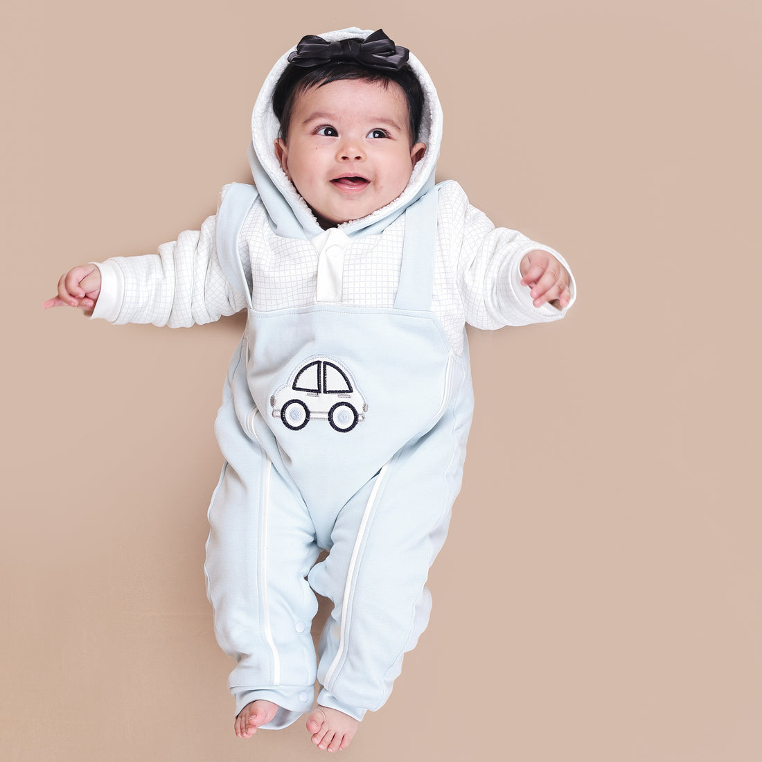 Blue Car Fleece Winter Romper with Sherpa