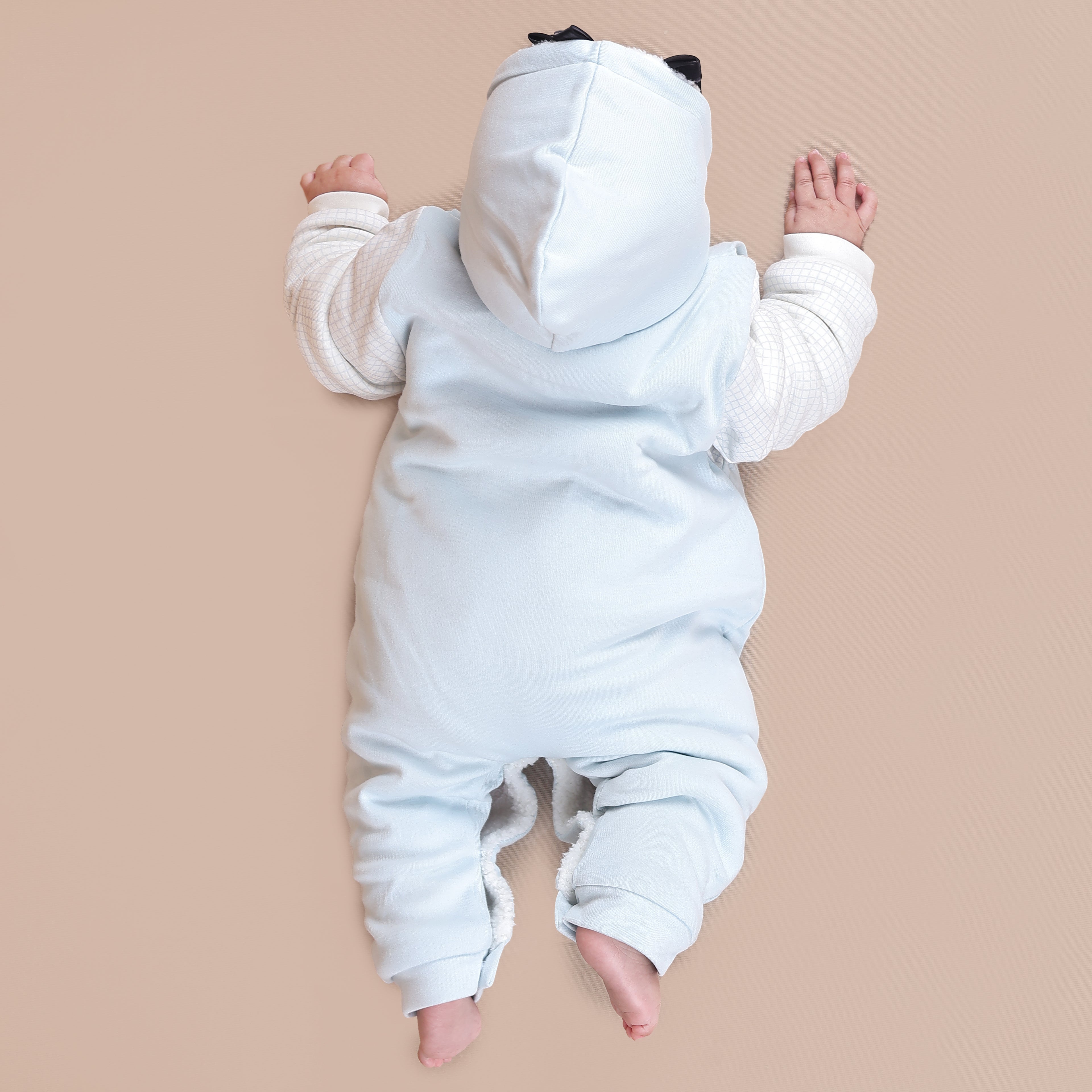 Blue car fleece romper with Sherpa