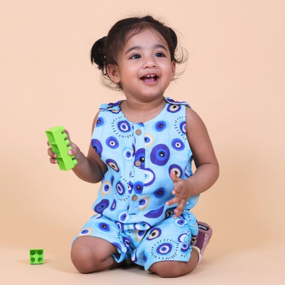 100% Cotton Muslin Rompers 2pc Combo - Lion &amp; Blue Evil Eye