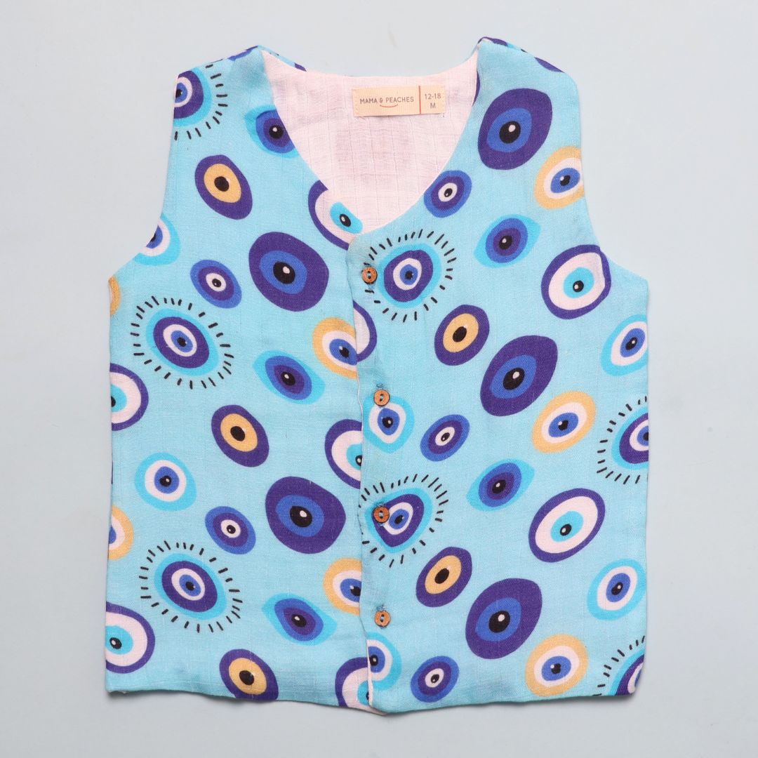 Muslin Vest 3pc Combo - Blue Evil Eye, Pink Evil Eye &amp; Colourful Polka