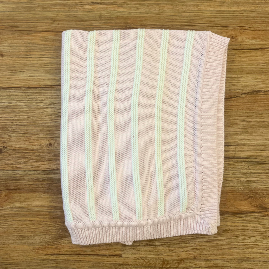Pink with White Stripes Knitted Blanket