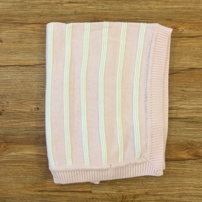 Pink with White Stripes Knitted Blanket
