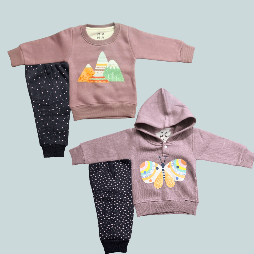 Combo of 2: Mauve Snow Mountain &amp; Mauve Butterfly 2-piece Sweatshirt Set