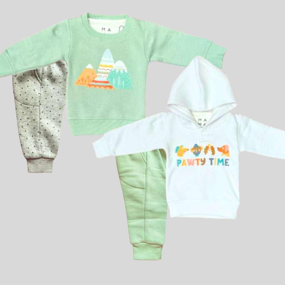 Combo of 2: Green Snow Mountain &amp; Pawty Time 2-piece Sweatshirt Set