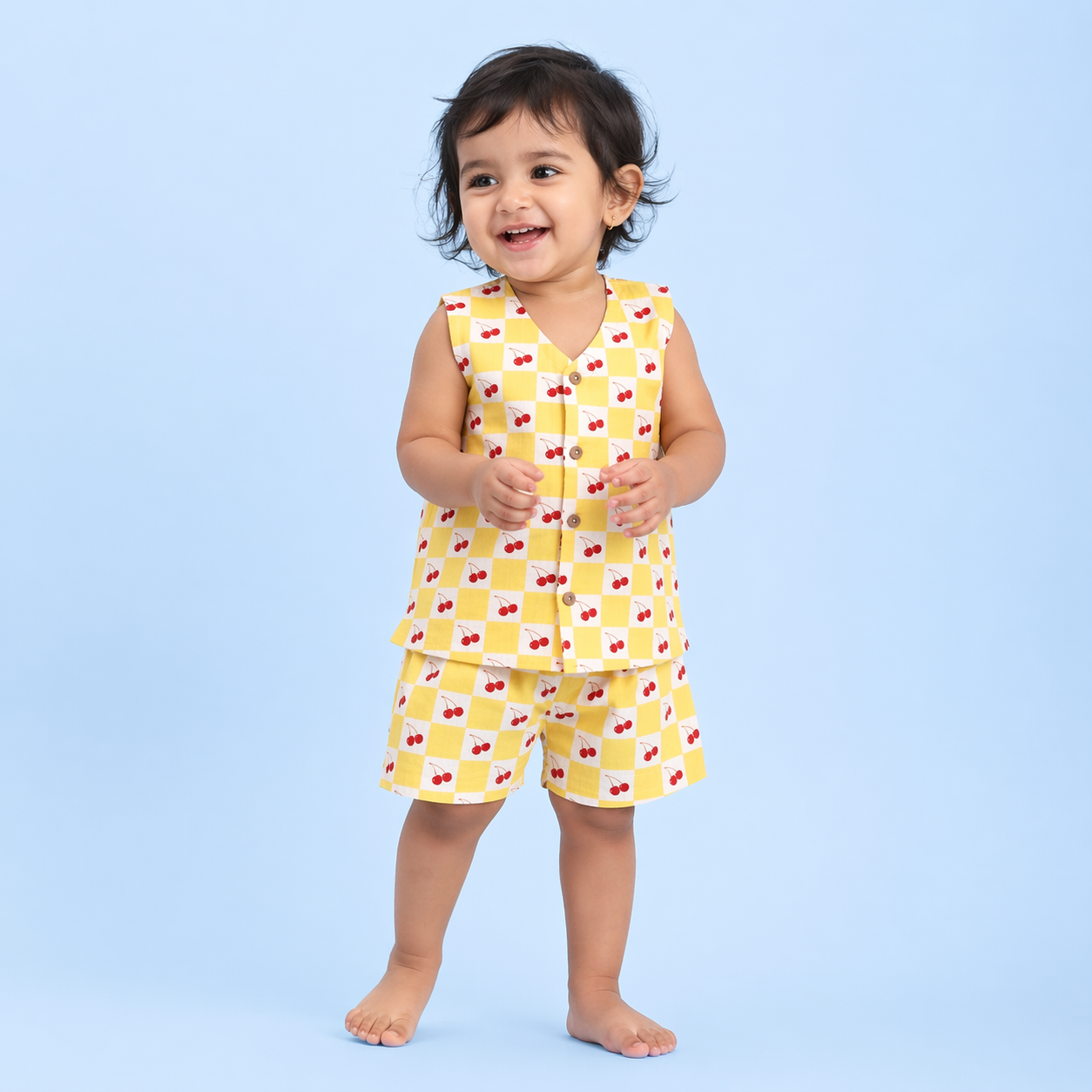 Very Cherry Muslin Jhabla Top with Shorts
