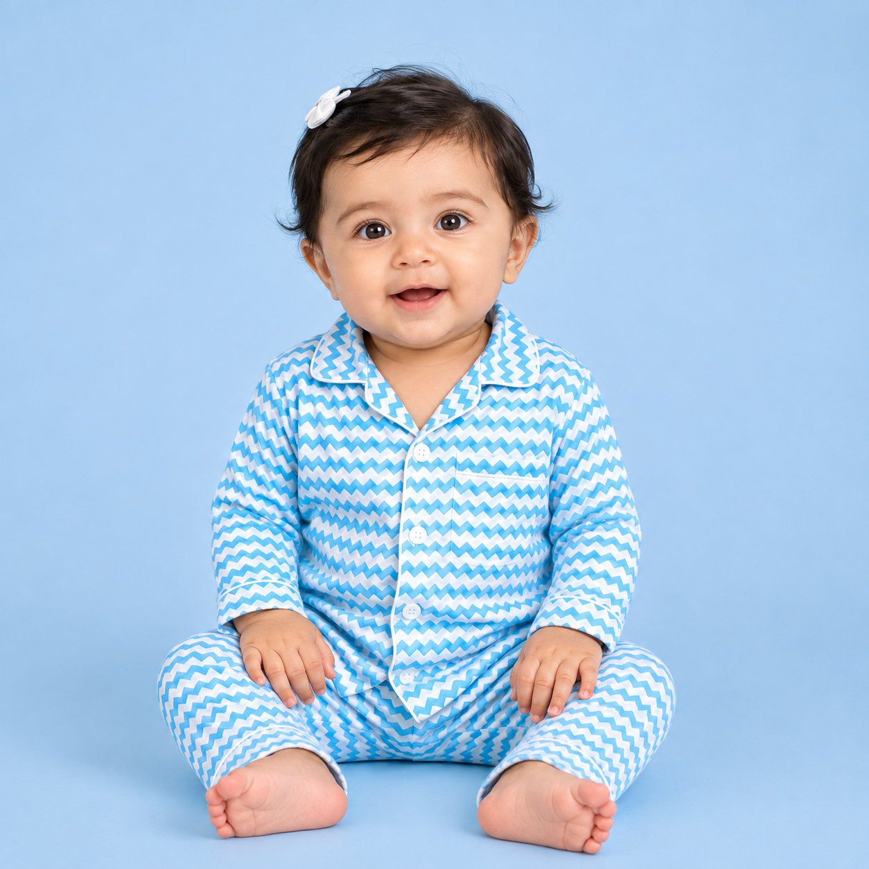 Blue Chevron Full Sleeves Night Suit