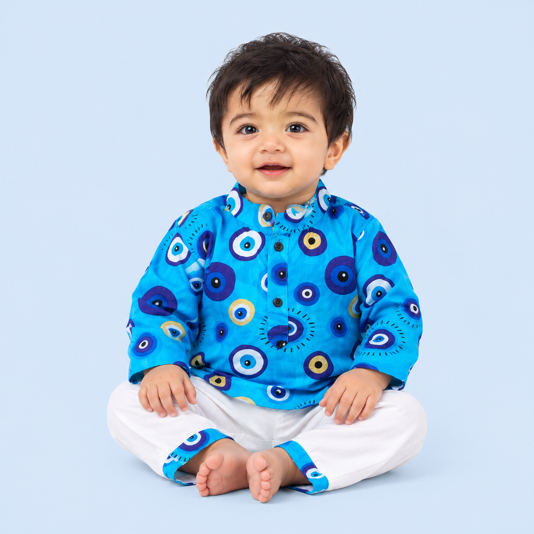 Evil Eye Blue Cotton Kurta Set