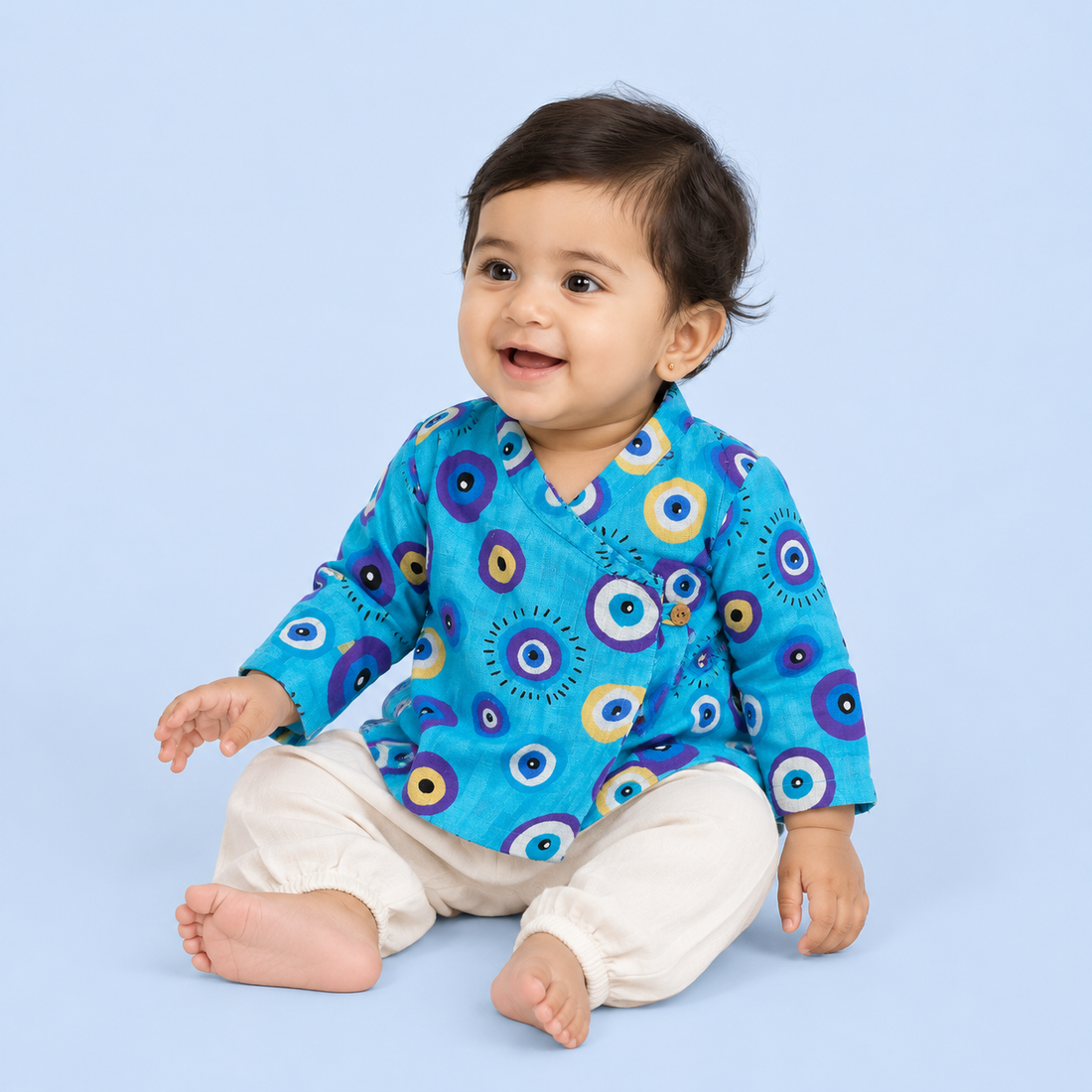 Evil Eye Blue Muslin Angrakha Set