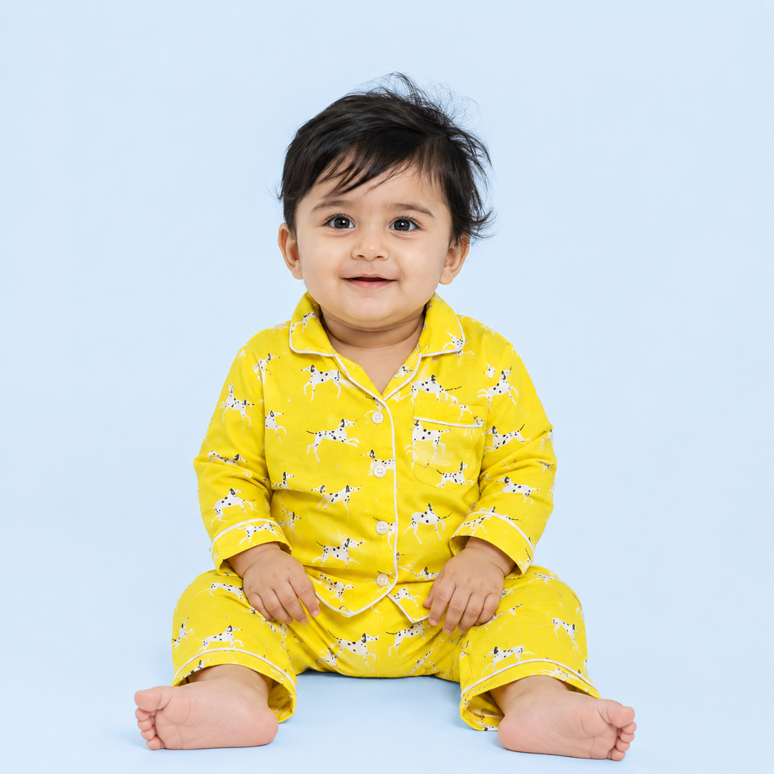 Yellow Dalmatians Full Sleeves Night Suit