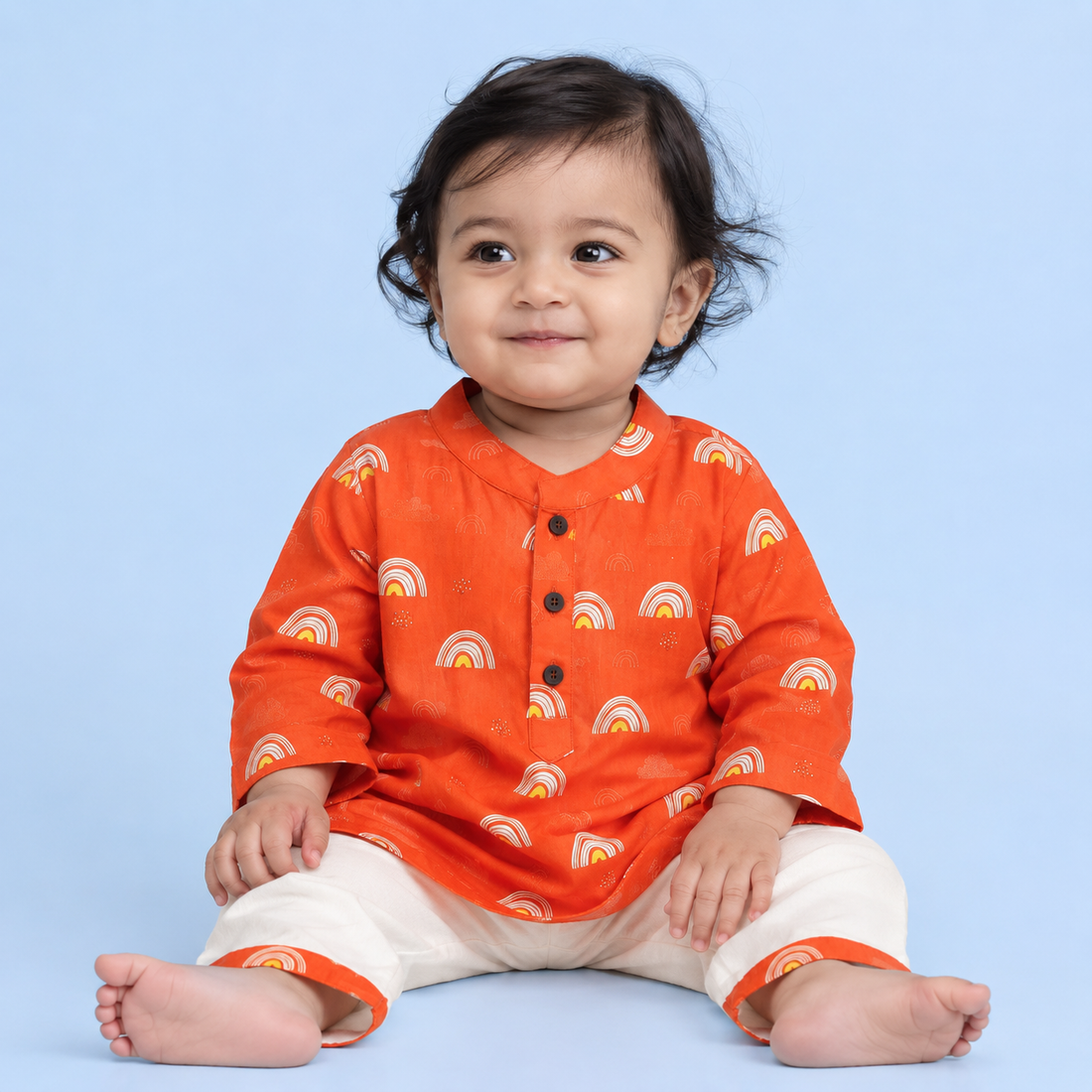 Orange Rainbows Cotton Kurta Set
