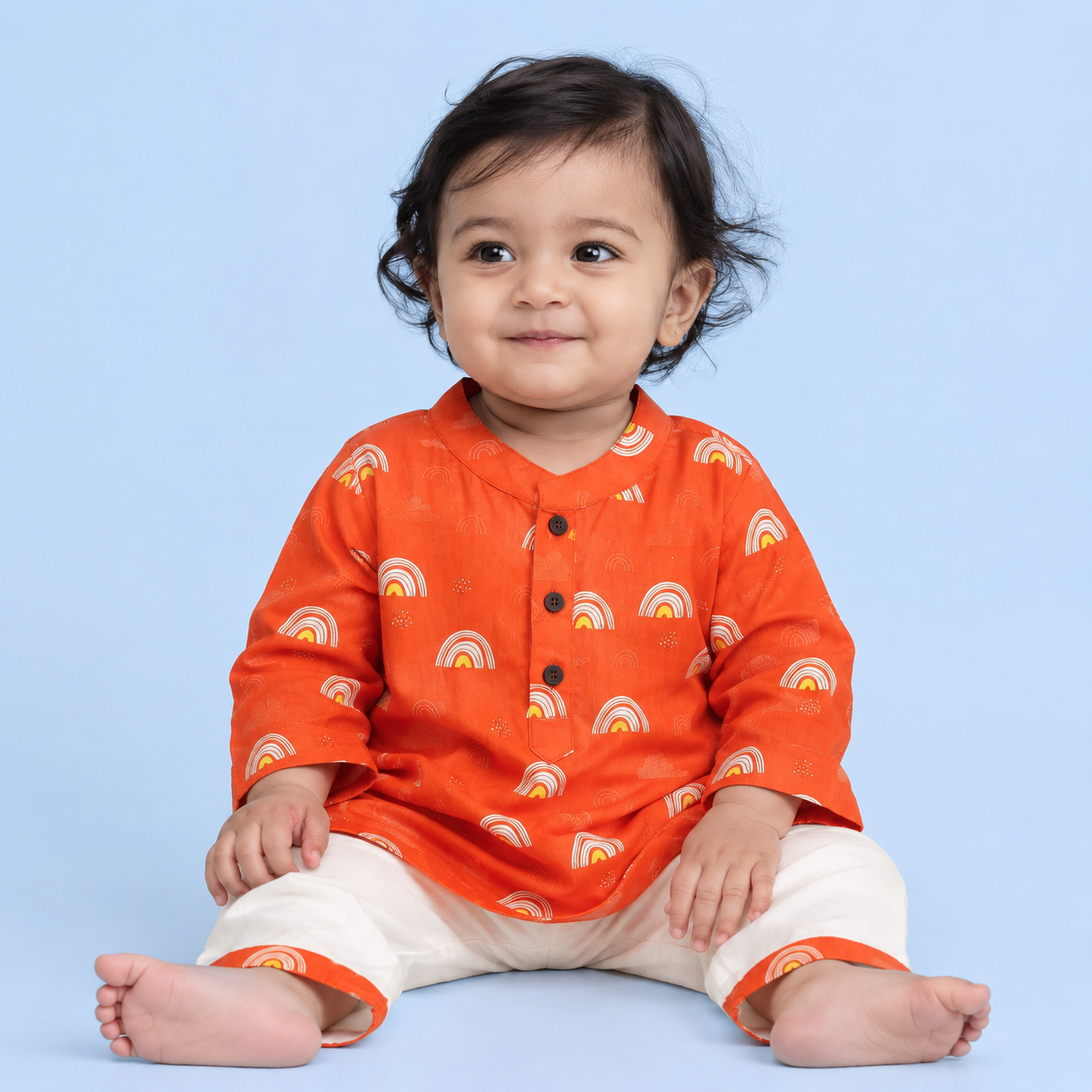Orange Rainbows Cotton Kurta Set