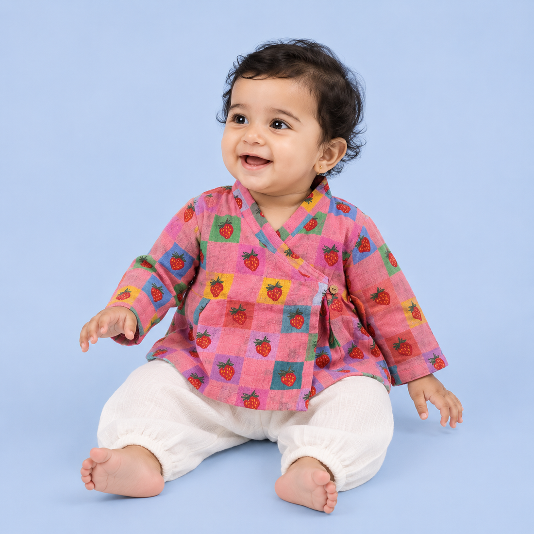 Cheerful Strawberries Muslin Angrakha Set