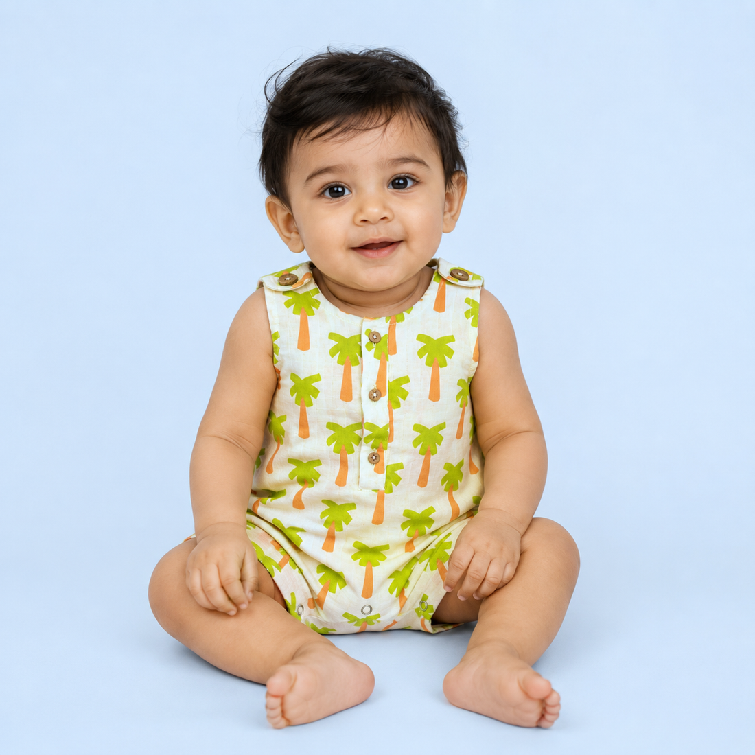 Palm Trees Muslin Double Layer Romper
