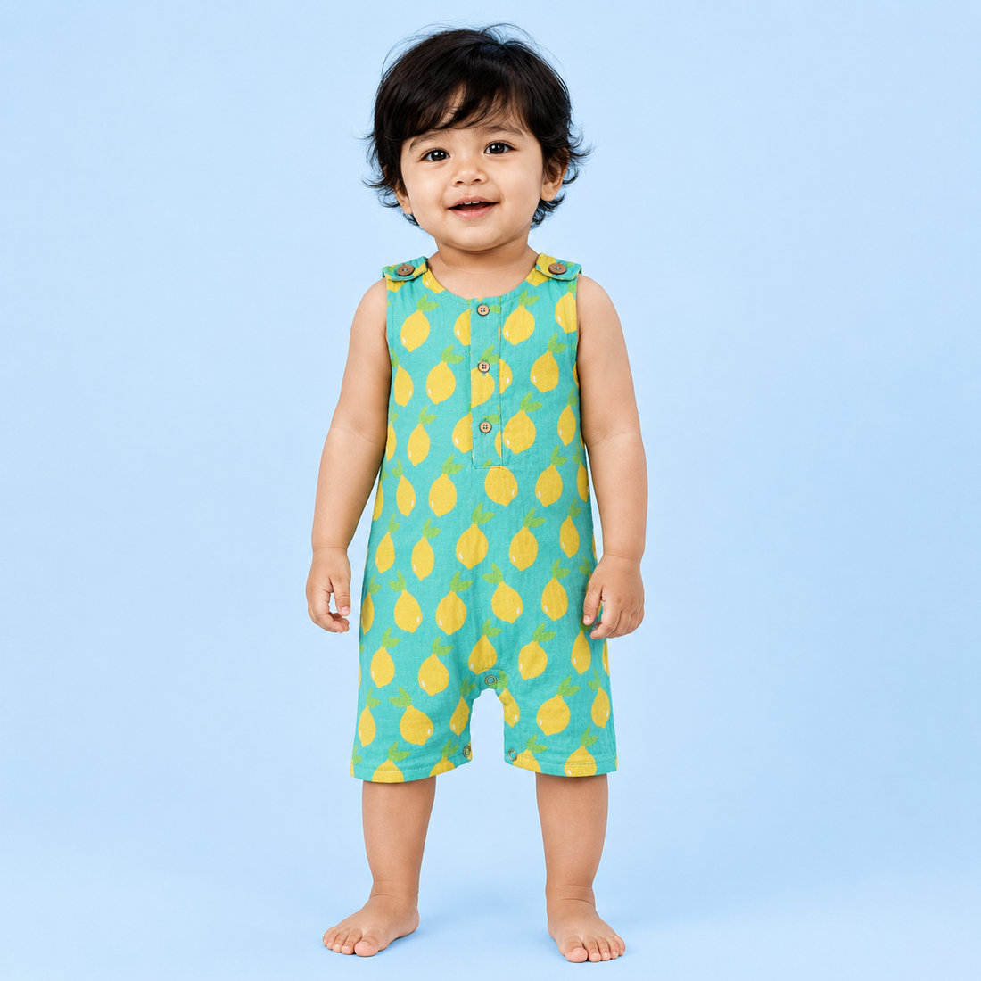 Zingy Lemons Muslin Double Layer Romper