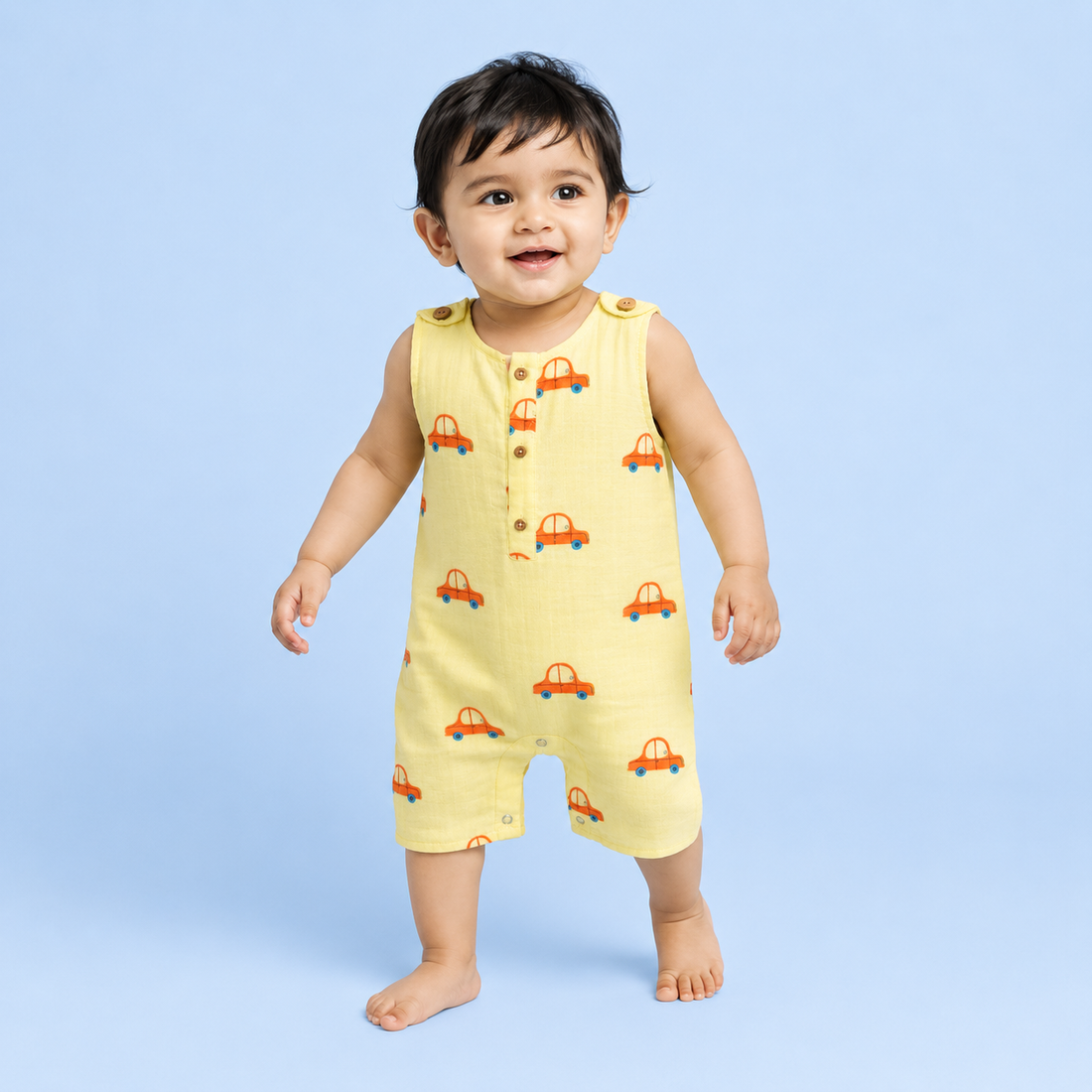 Cars Muslin Double Layer Romper