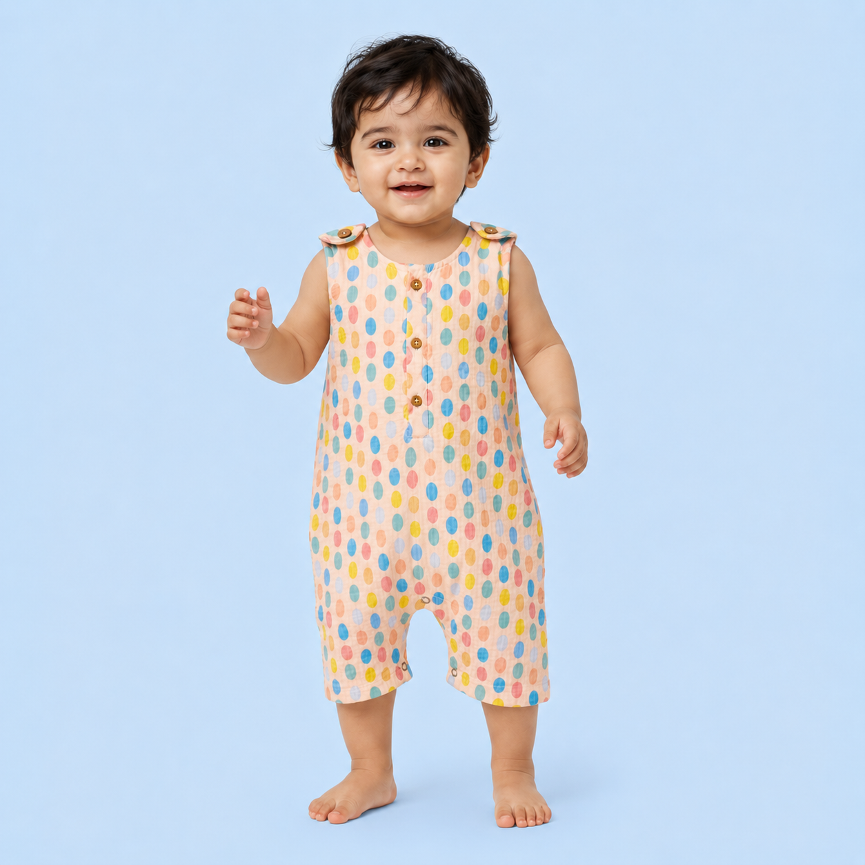 Colorful Polka Muslin Double Layer Romper