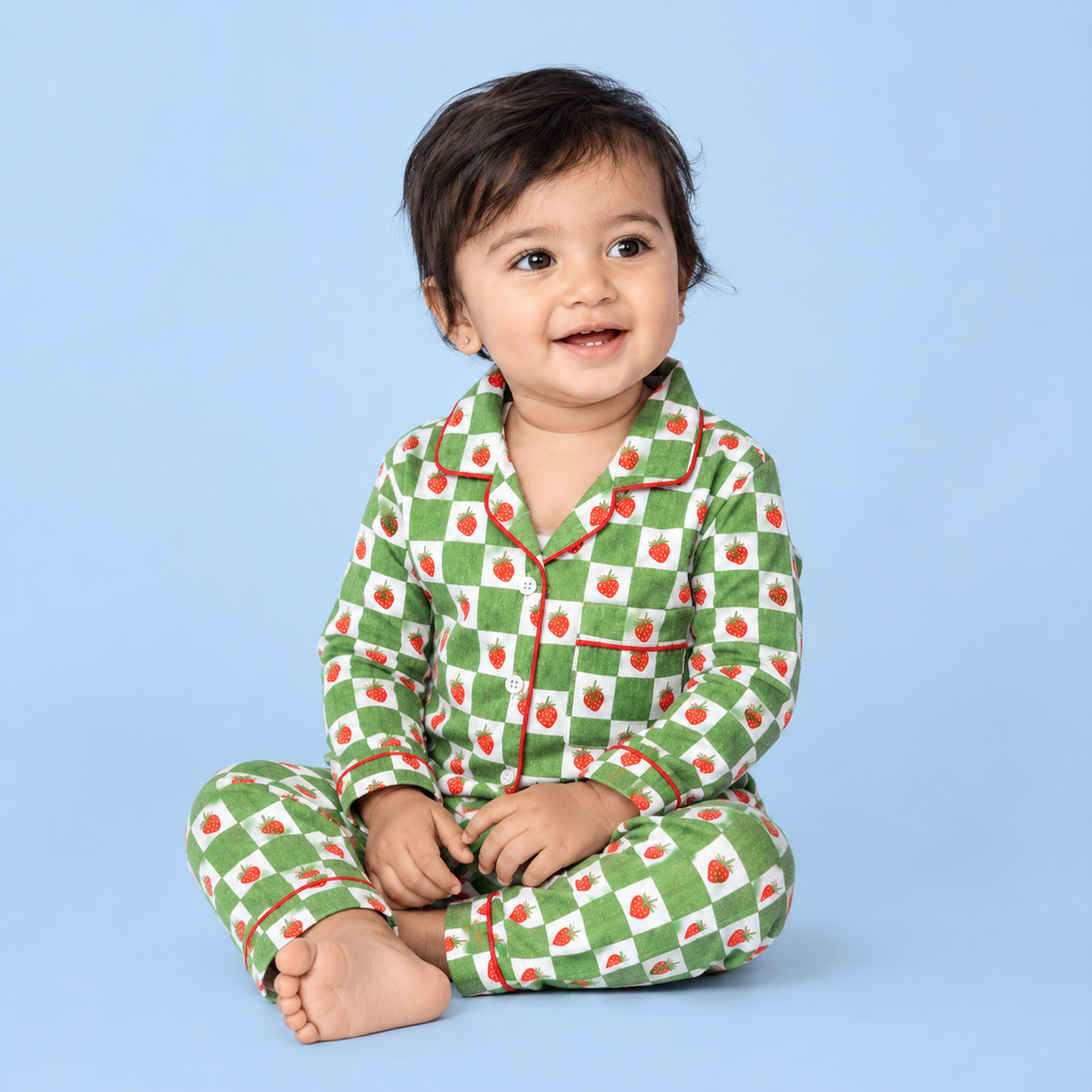 Green Strawberries Full Sleeves Night Suit