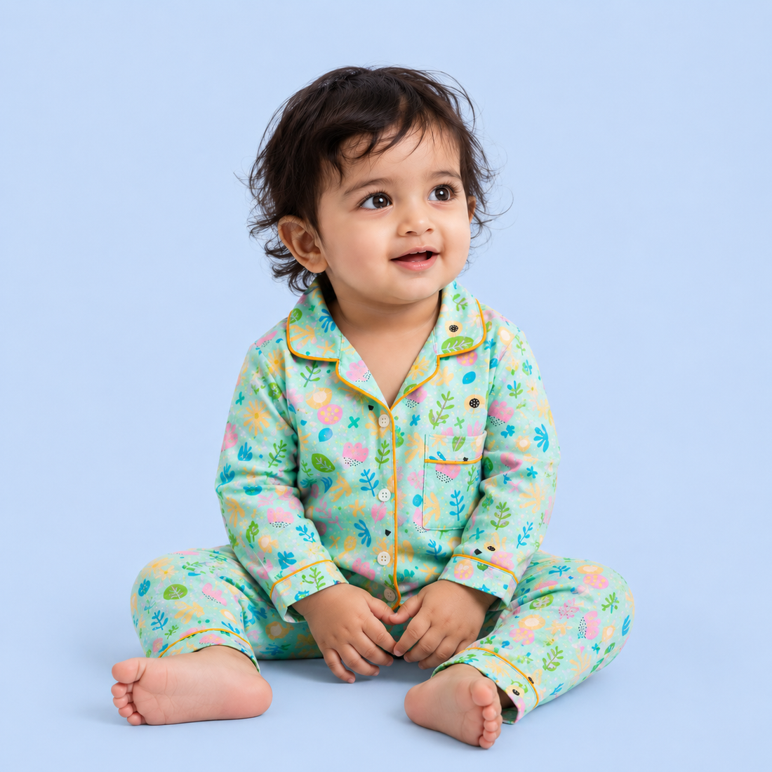 Neon Floral Full Sleeves Night Suit