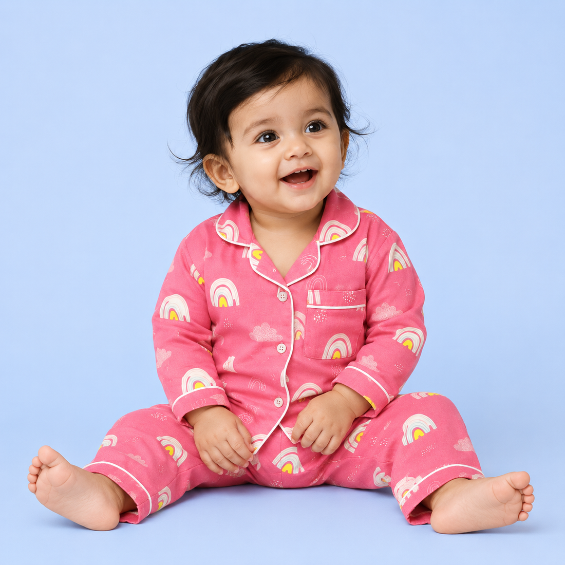 Pink Rainbows Full Sleeves Night Suit