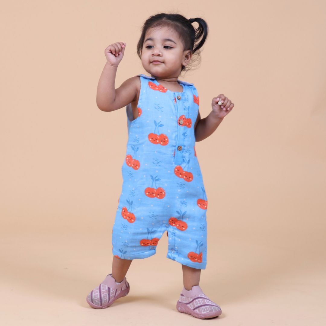 100% Cotton Muslin Rompers 2pc Combo - Cheeryful &amp; Pink Evil Eye